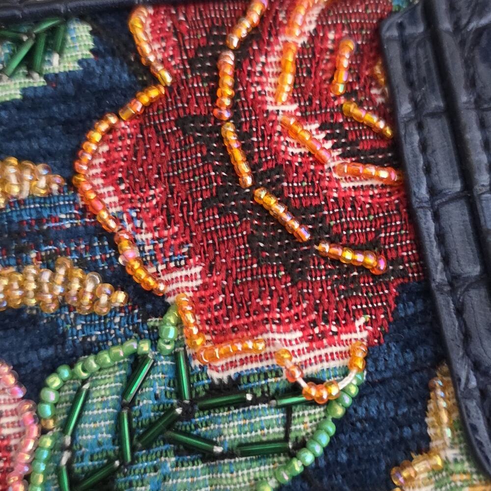 Mod X Navy Blue Floral Tapestry Embroidered Shoulder Bag Tote Silver Studded L - Picture 11 of 12